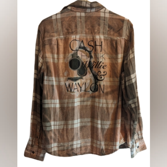 EUC brown/white George button down collared 3 button cuffs Cash Waylon Willie - Picture 3 of 11